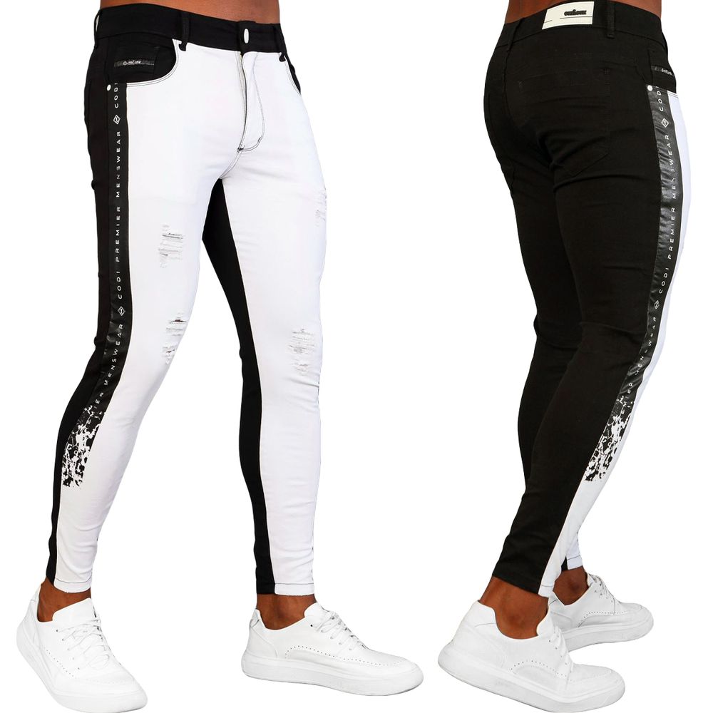 Calça Branca Bicolor Com Destroyed Skinny Premium Masculina