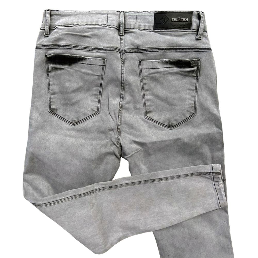 Calça Jeans Skinny Cinza Destroyed Corte Joelho Marmorizada