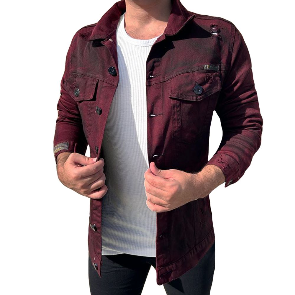 Jaqueta Casaco Jeans Destroyed Vinho Moda Masculina Premium