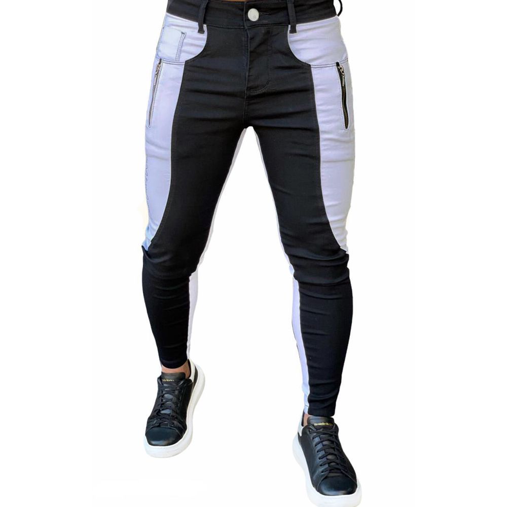 Calça Bicolor Skinny Preta e Branco Com Zíper Codi Jeans