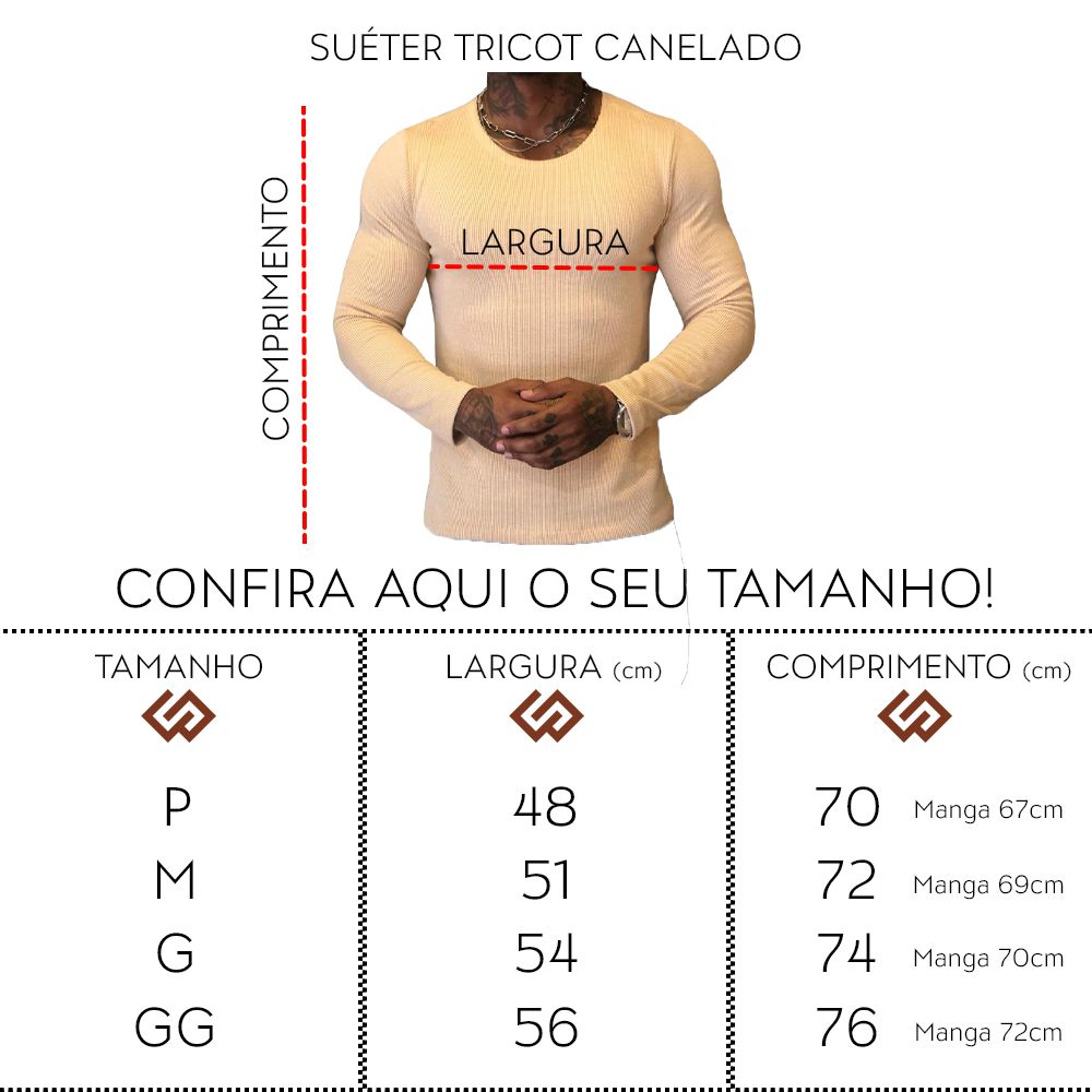Suéter Manga Longa Canelada Tricot Slim Masculina Premium