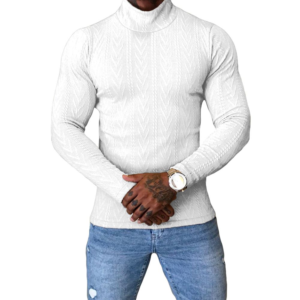 Suéter Canelado Tricot Slim Gola Alta Rolê Masculino Branco
