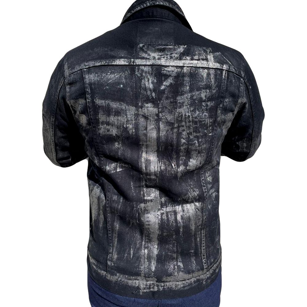 Jaqueta Jeans Preta Metalizada Marmorizada Masculina Premium Personalizada
