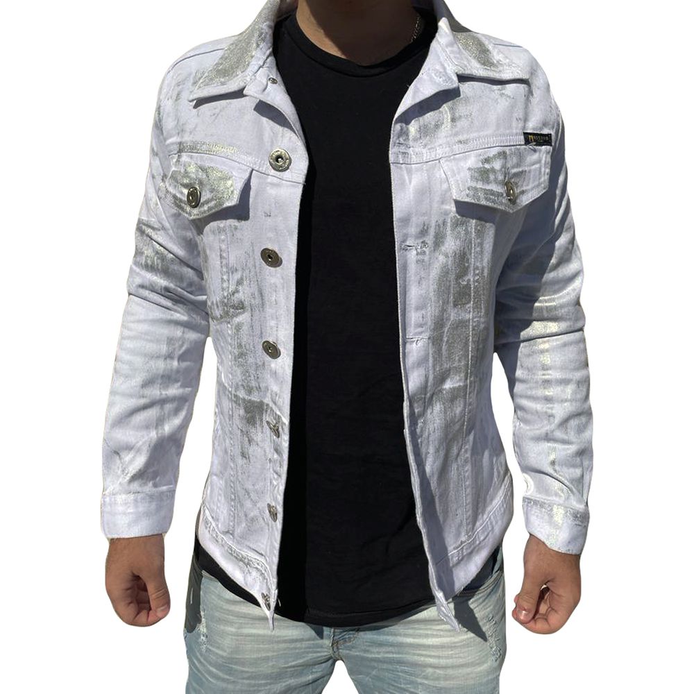 Jaqueta Branca Personalizada Detalhes Metalizados Masculina Premium Exclusividade