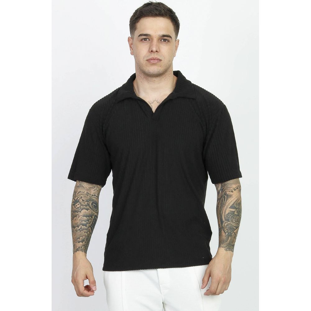 Camisa Resort Polo Sem Botão Aveludada Malha Towel - Preto