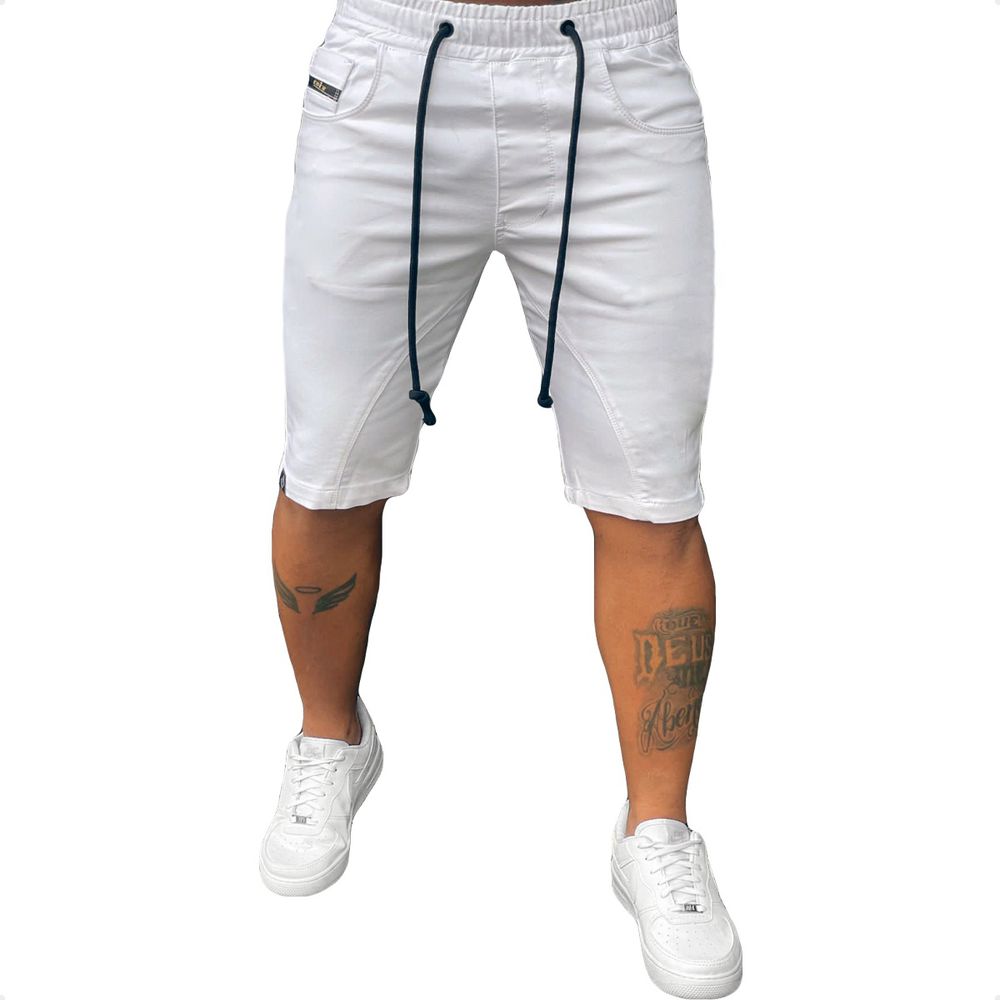 Bermuda Jogger Destroyed Skinny Elástico Cordão Masculina