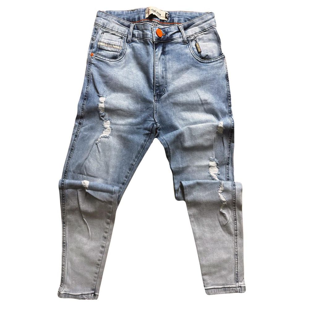 Calça Jeans Skinny Destroyed Rasgos Detalhes Devore no Laser