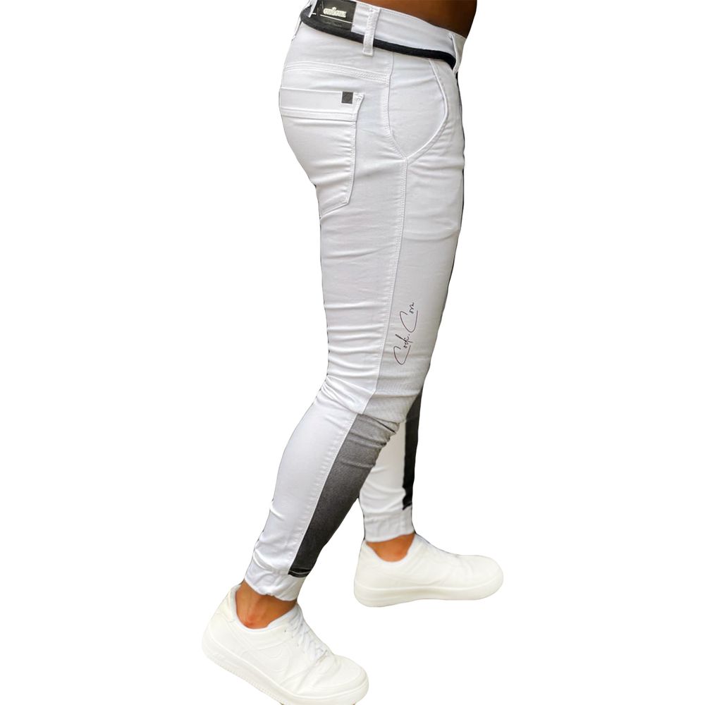 Calça Branca Masculina Skinny Com Detalhes Escritos Premium