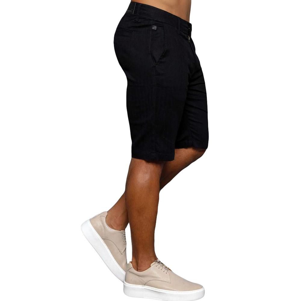 Bermuda Alfaiataria Skinny Slim Preta Risca De Giz Masculina