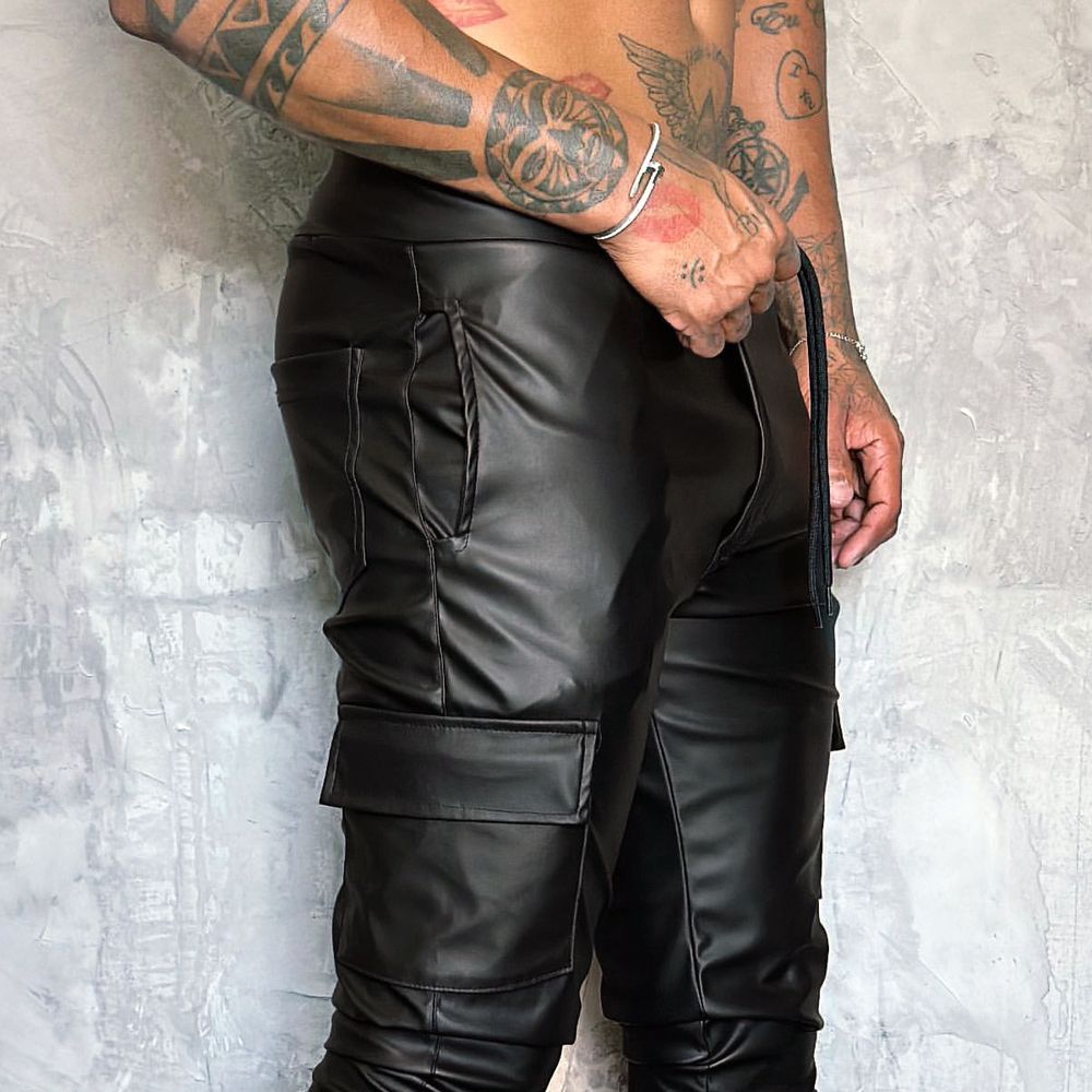 Calça Lacapa Preta Courino Black Slim Fit Streetwear