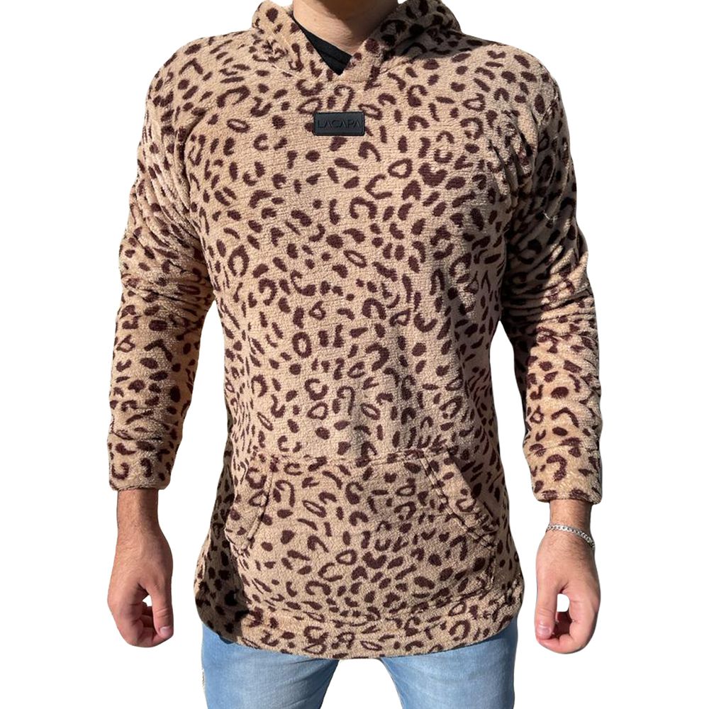 Casaco Moletom Pelinho Masculino C/ Capuz Animal Print Onça