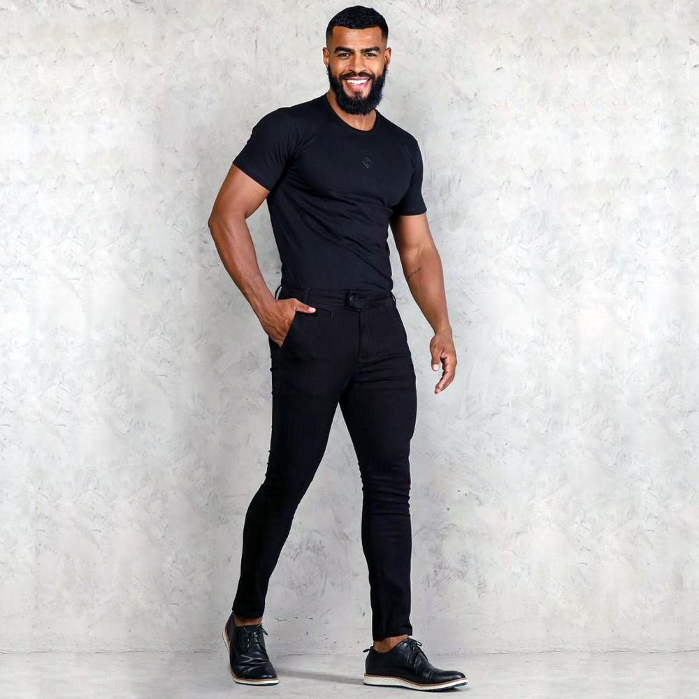 Calça Alfaiataria Italiana Slim Social Risca Giz Masculina