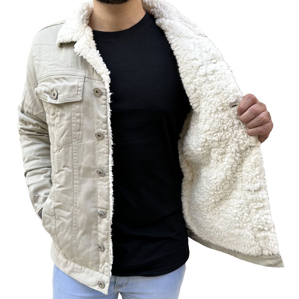 Jaqueta Sarja Masculina Sherpa Pelinho Forro Bege Carneiro