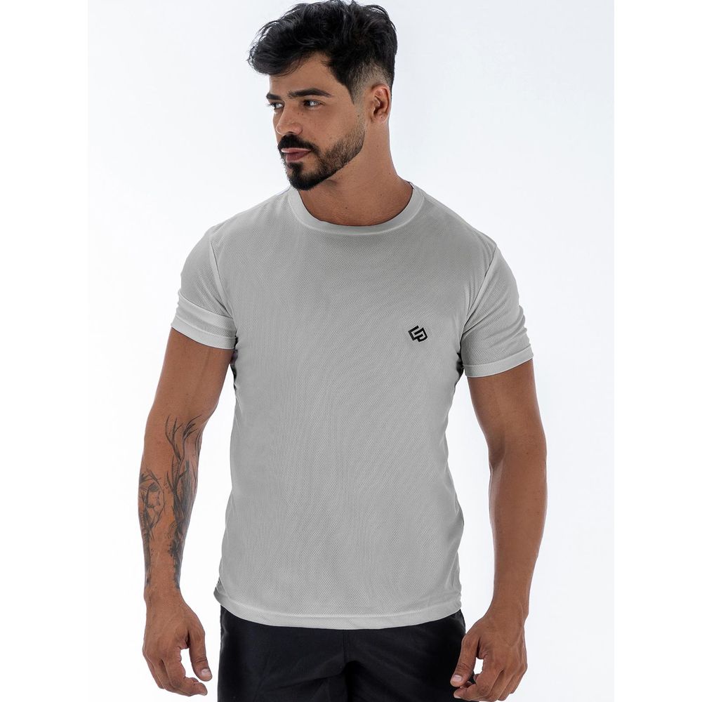 Camiseta Dry Esportiva Slim Manga Curta - Cinza