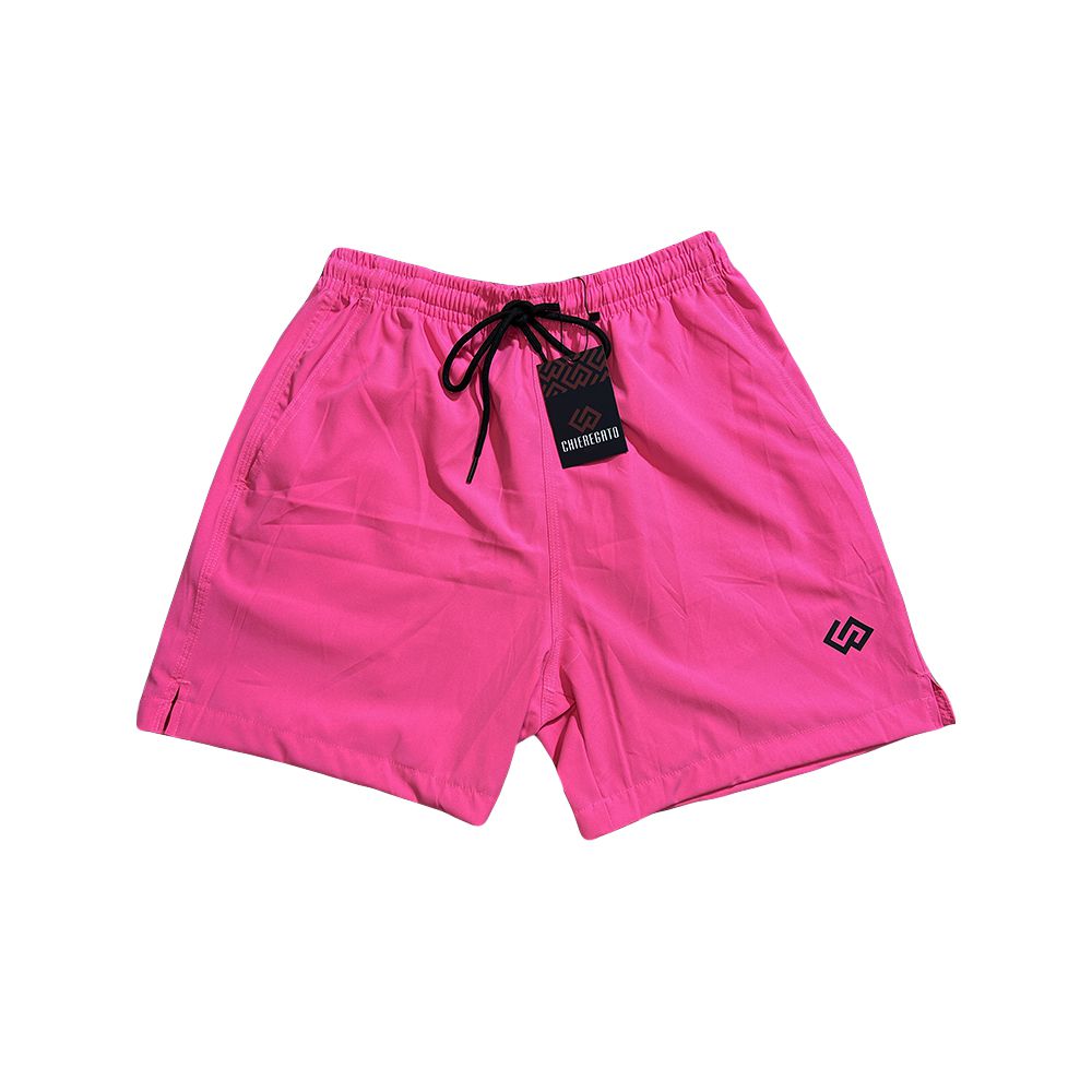 Short Praia Elastano Rosa Pink Neon Liso Masculino Premium