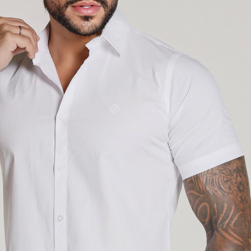 Camisa Social Manga Curta Codi Jeans Toque Acetinado - Branca