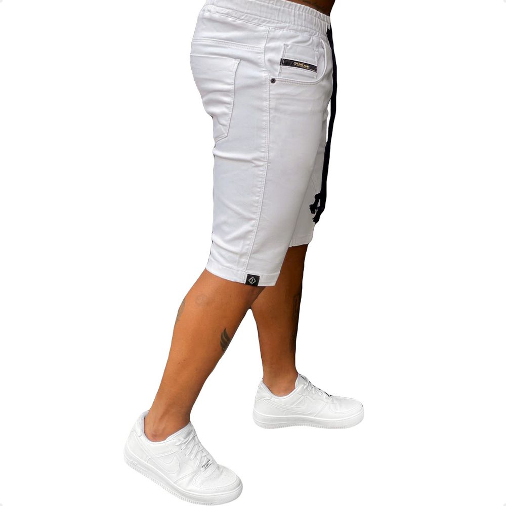 Bermuda Jogger Destroyed Skinny Elástico Cordão Masculina
