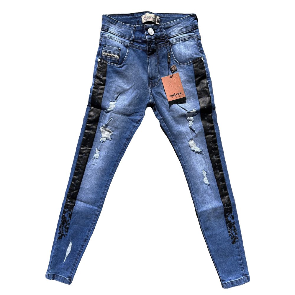 Calça Jeans Masculina Skinny Devorê Detalhe Destroyed E Silk