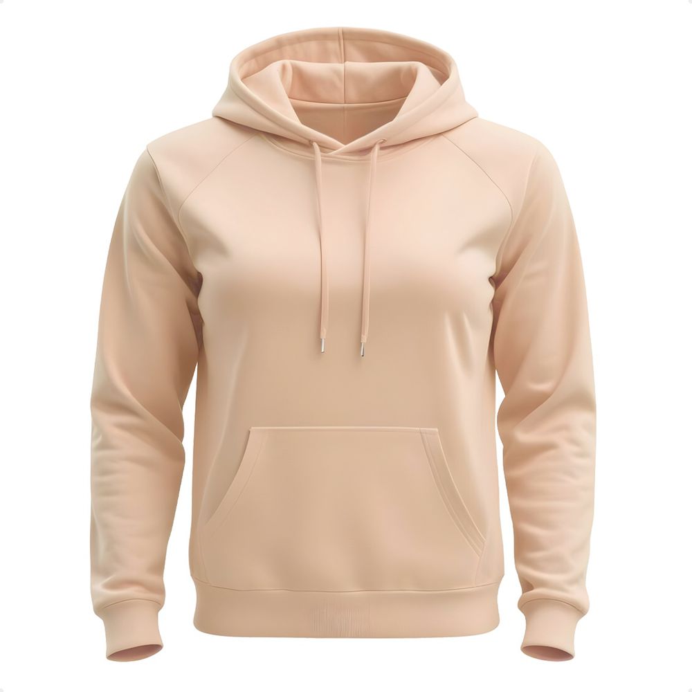 Moletom Liso Canguru Blusa De Frio Com Capuz Flanelado - Bege