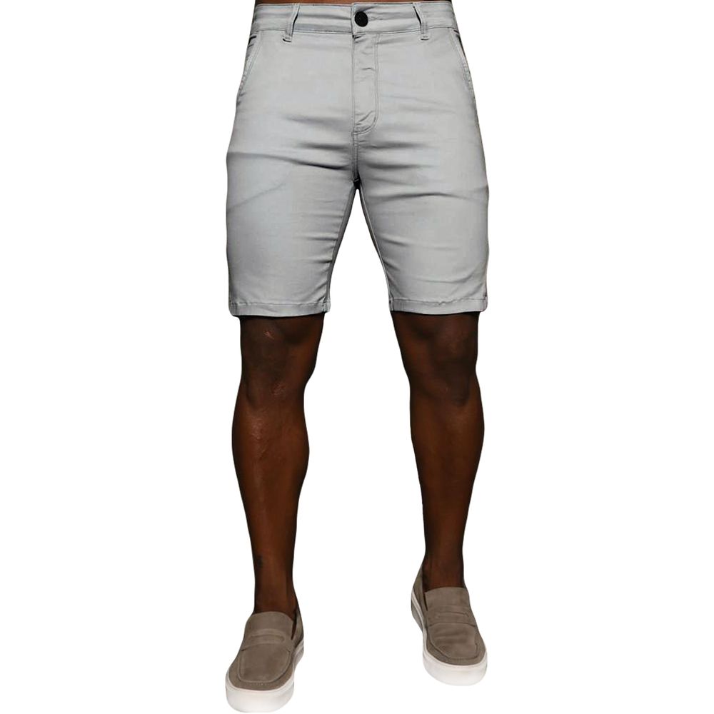 Bermuda Chino Alfaiataria Básica Cinza Skinny Masculina