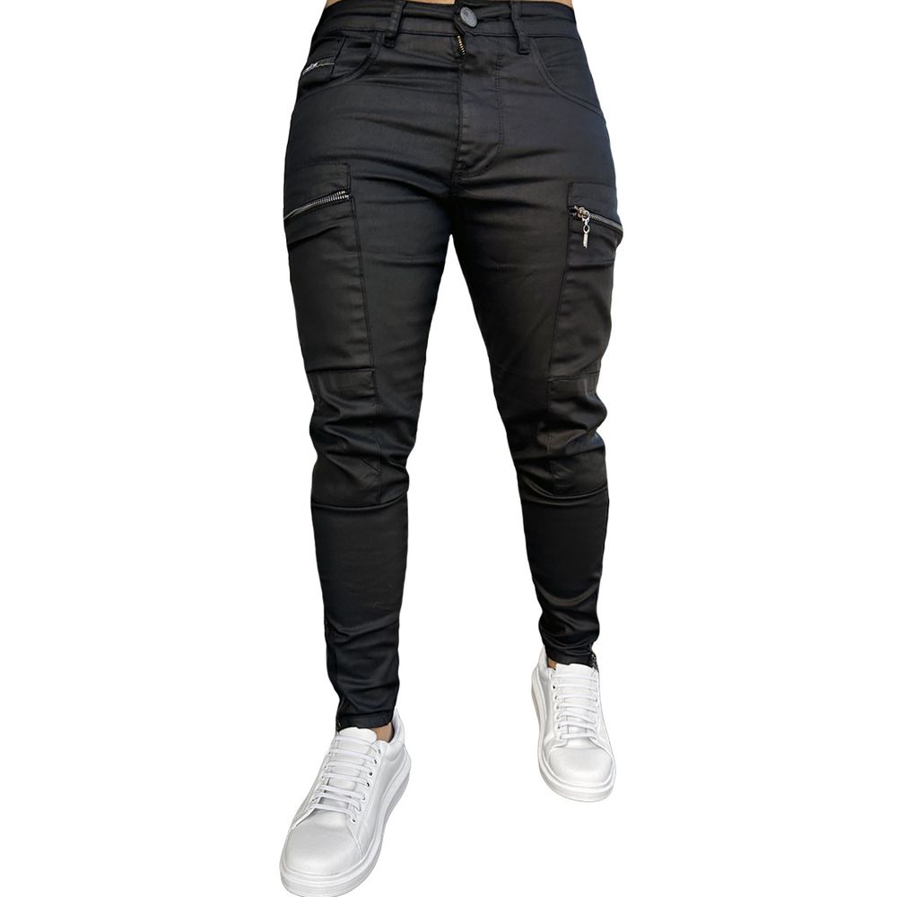 Calça Preta Resinada Skinny Ziper Lateral Premium Masculina