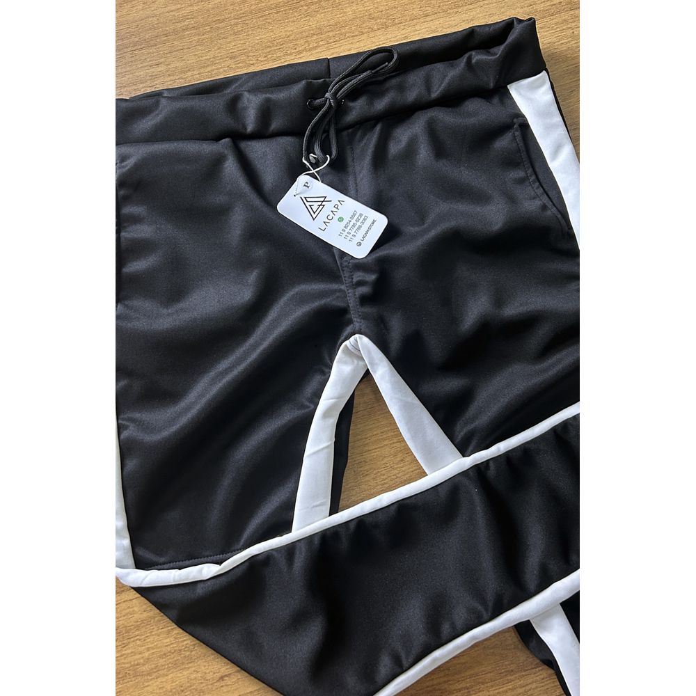 Calça Lacapa Neoprene Moletinho Com Faixa - Preta