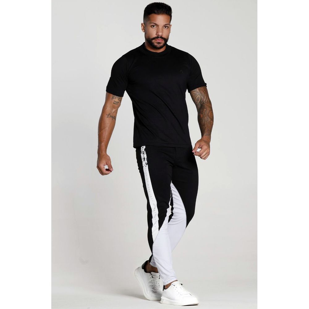 Calça Branca Bicolor Super Skinny Masculina Faixa Preta Codi