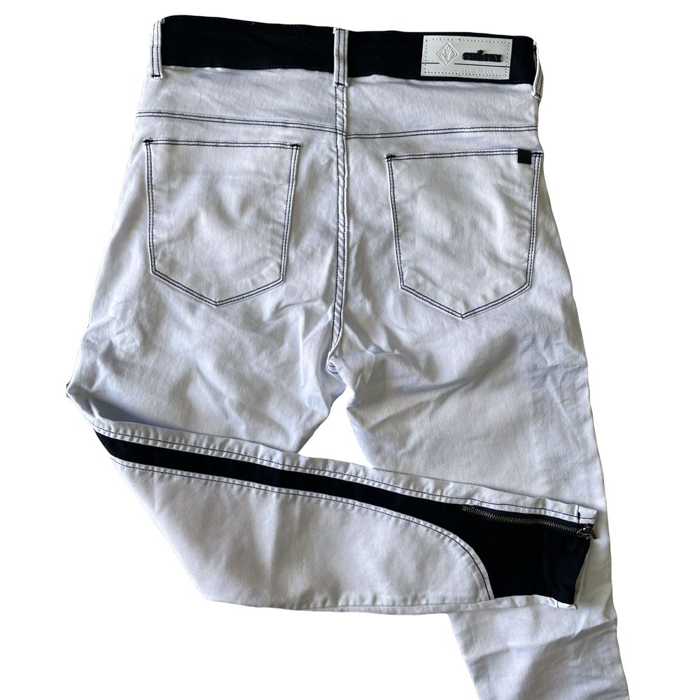 Calça Branca Bicolor Preta Skinny Zíper Na Barra Masculina