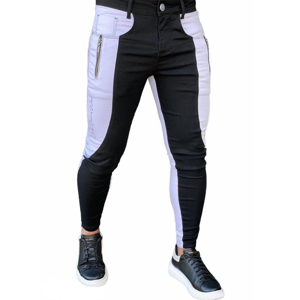 Calça Bicolor Skinny Preta e Branco Com Zíper Codi Jeans