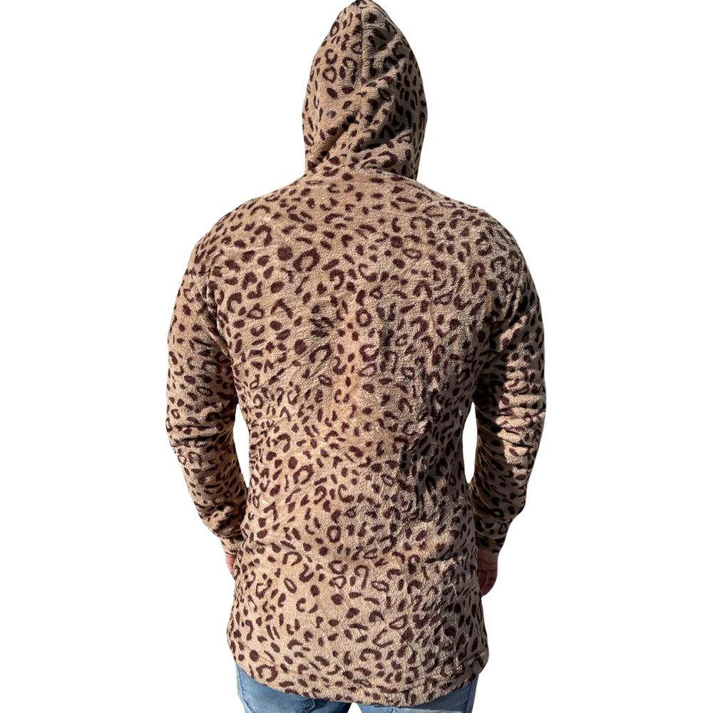 Casaco Moletom Pelinho Masculino C/ Capuz Animal Print Onça