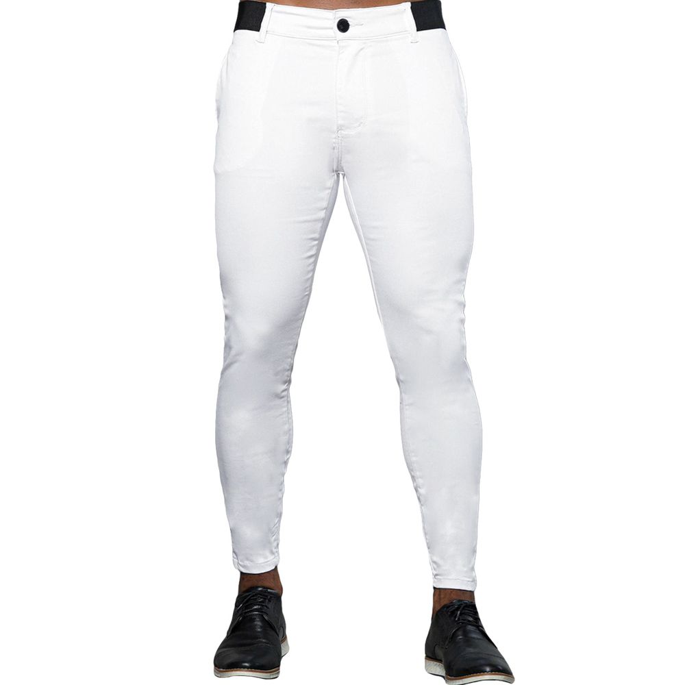 Calça Alfaiataria Branca Masculina Skinny Com Elástico No Cós