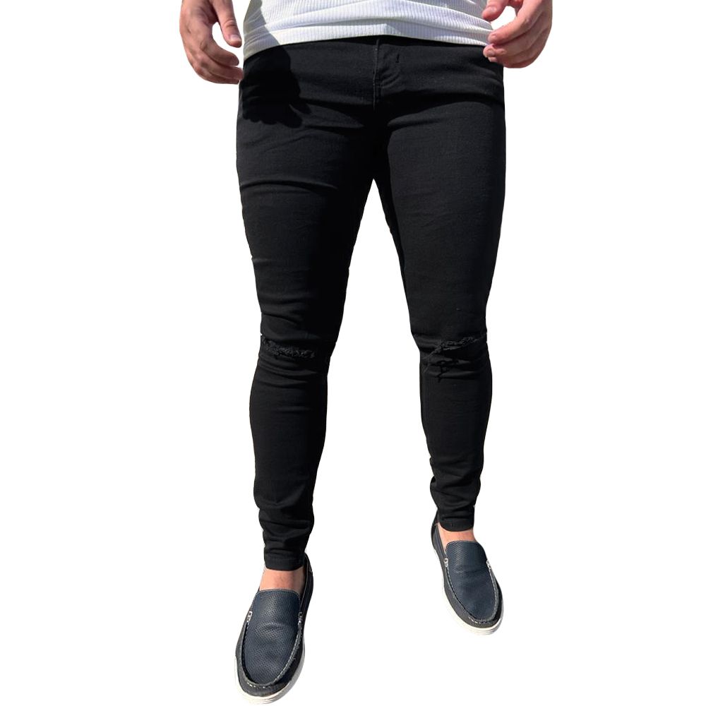 Calça Preta Skinny Masculina Corte Rasgo Joelho Premium