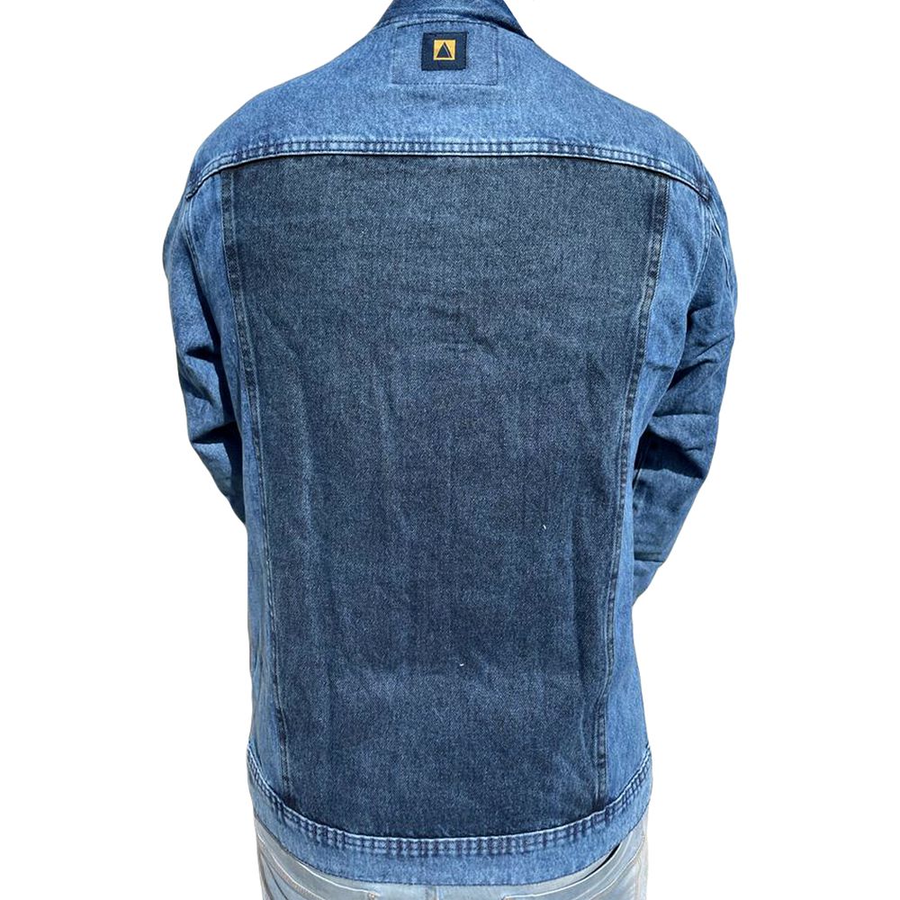 Jaqueta Jeans Azul Detalhes Bicolor Masculina Moda Inverno