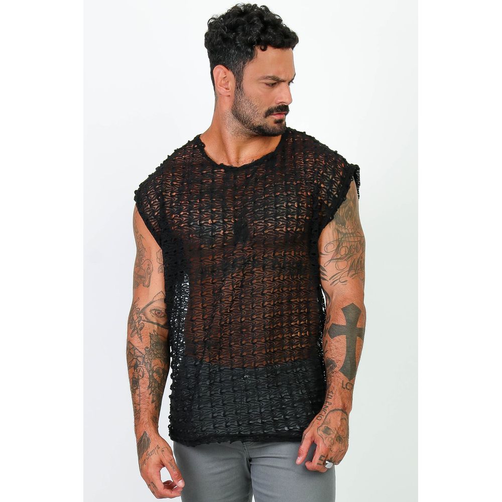 Camiseta Regata Masculina Crochê Telinha Machão Oversized