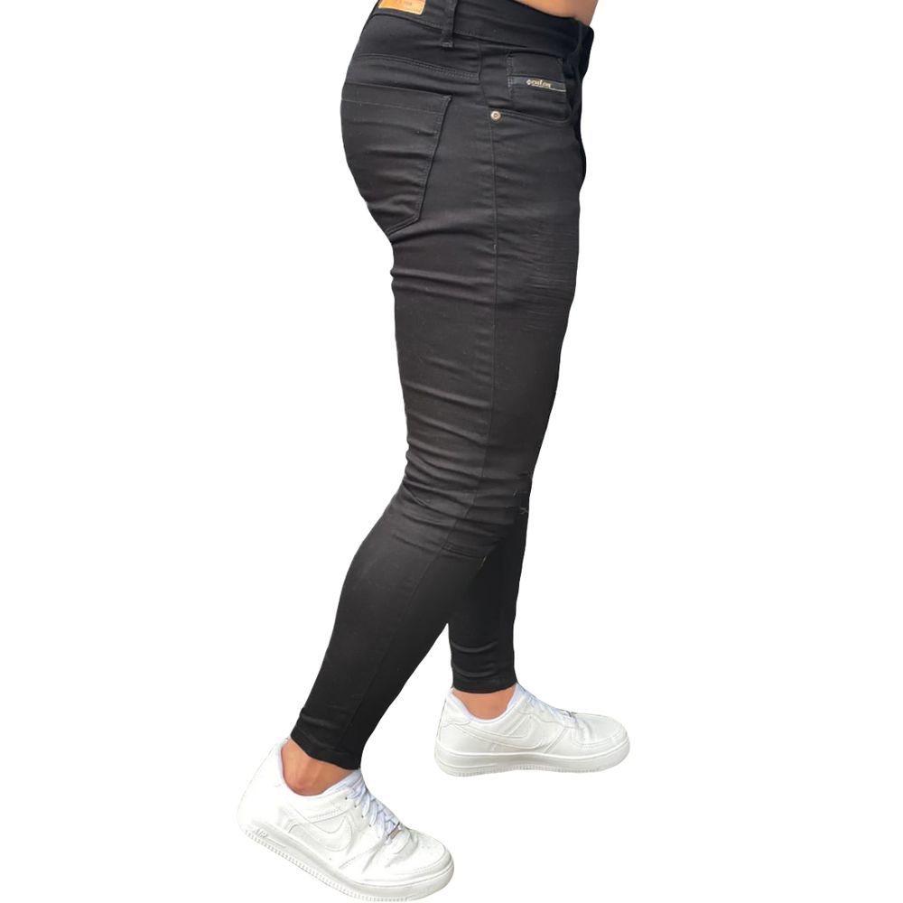 Calça Preta Super Skinny Destroyed Masculina Com Zíper Barra