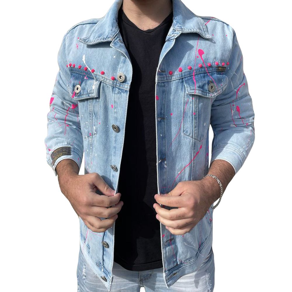 Jaqueta Azul Clara Exclusividade Respingos Neon Destroyed Premium