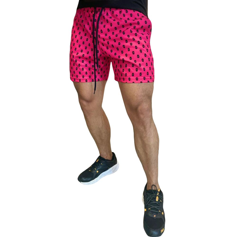 Short Bermuda Moda Praia Rosa Neon Estampado Caveira Verão