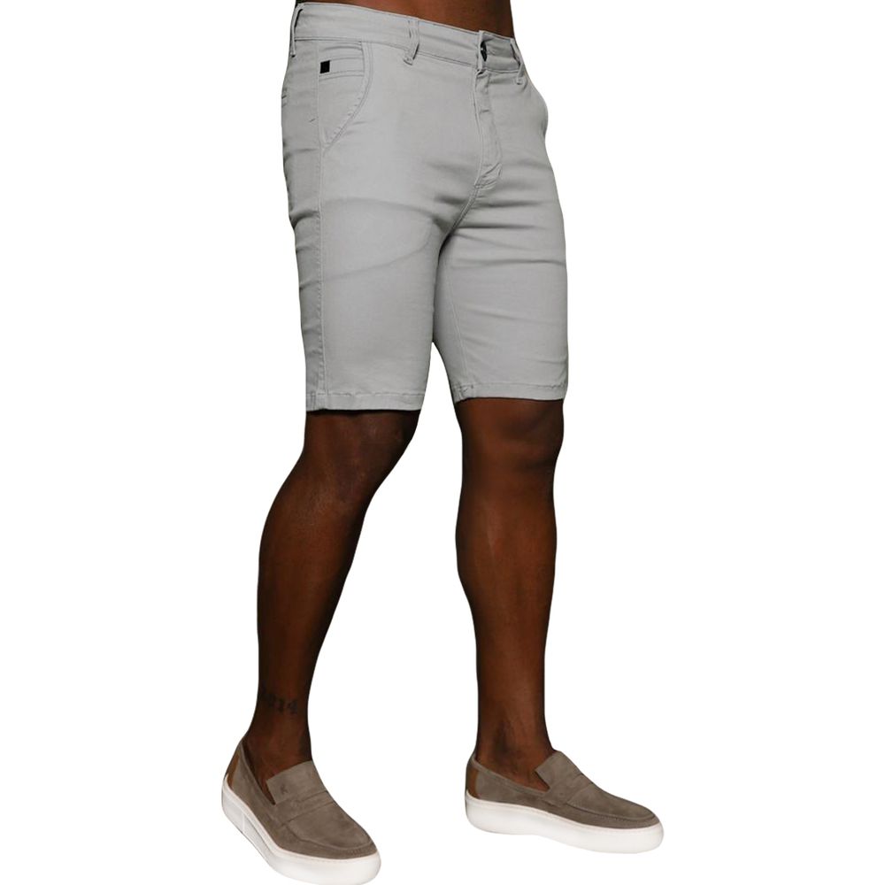 Bermuda Chino Alfaiataria Básica Cinza Skinny Masculina