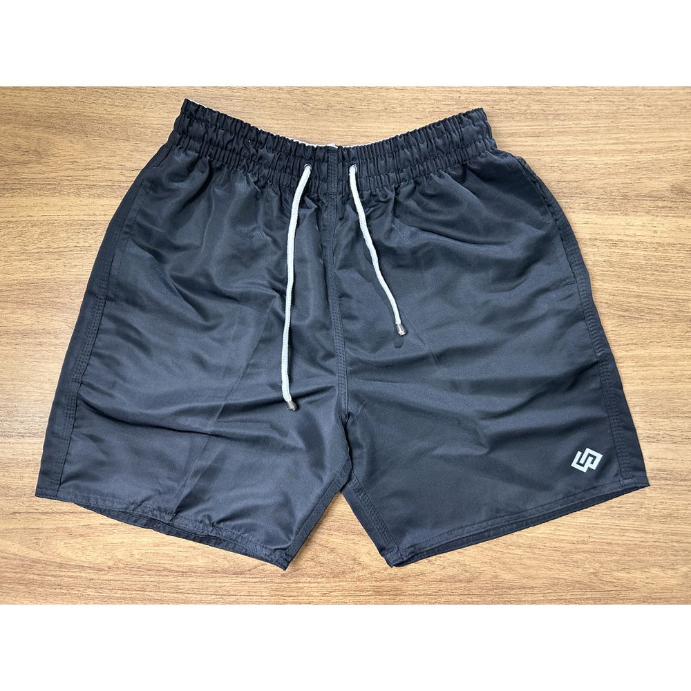 Short Praia Tactel Preto Masculino Liso Masculino