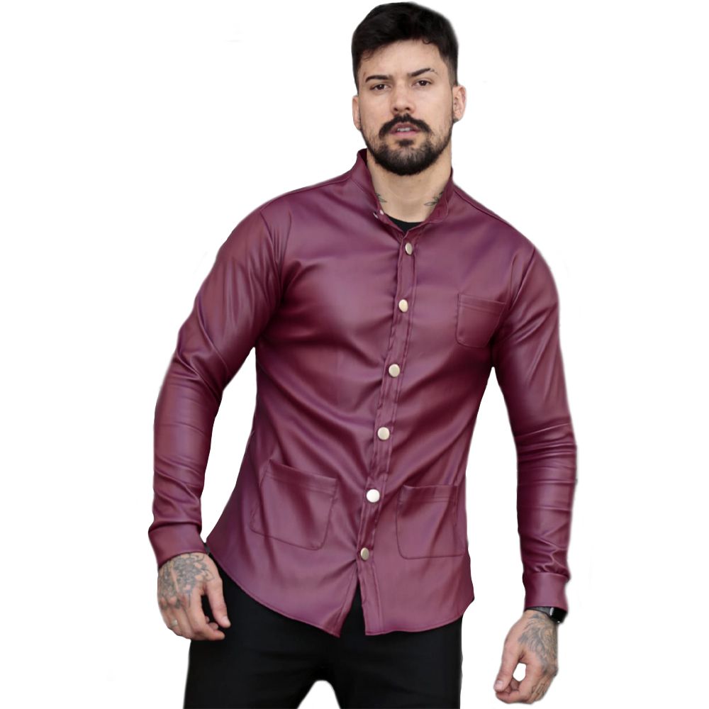 Jaqueta Resinada Vinho Masculina Slim Com Botão Premium