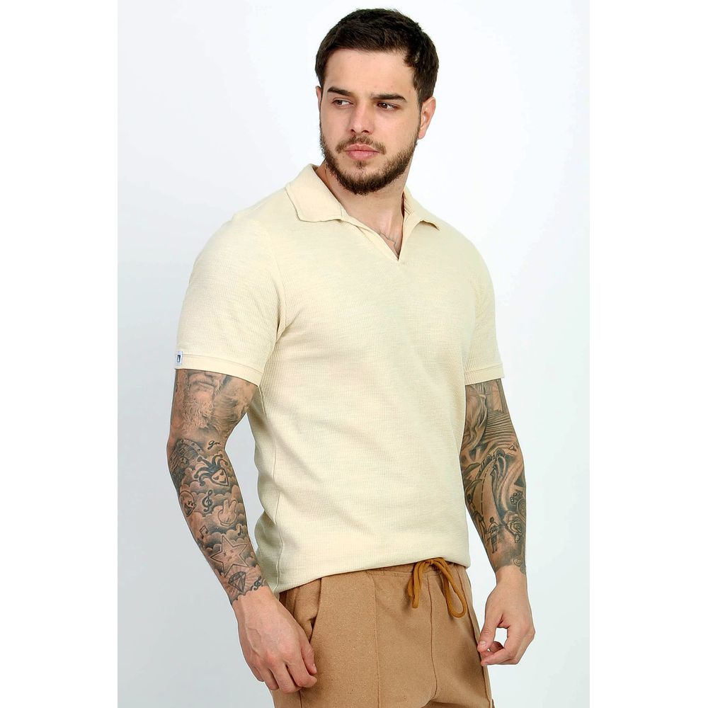 Camisa Polo Sem Botão Texturizada Malha Waffle Tricot Slim