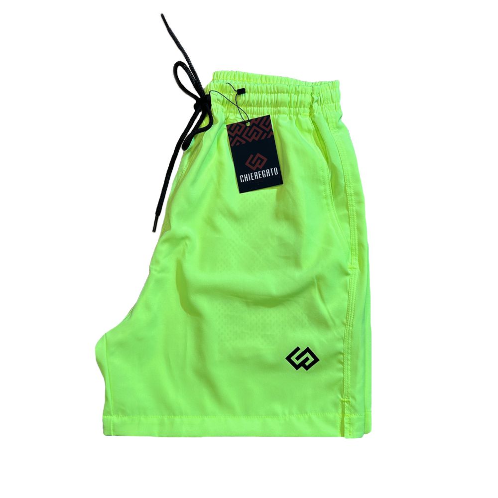 Short Praia Elastano Verde Neon Flúor Liso Masculino Premium