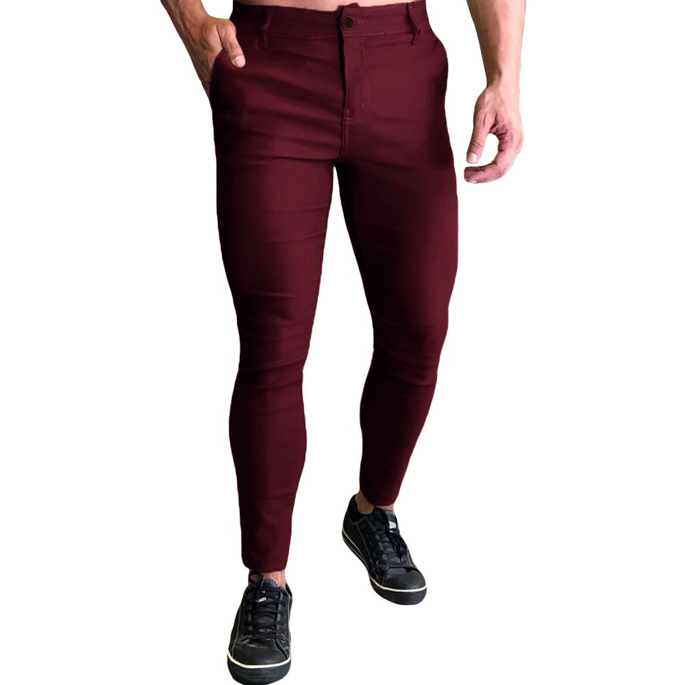 Calça Alfaiataria Skinny Social Masculina Bengaline Vinho