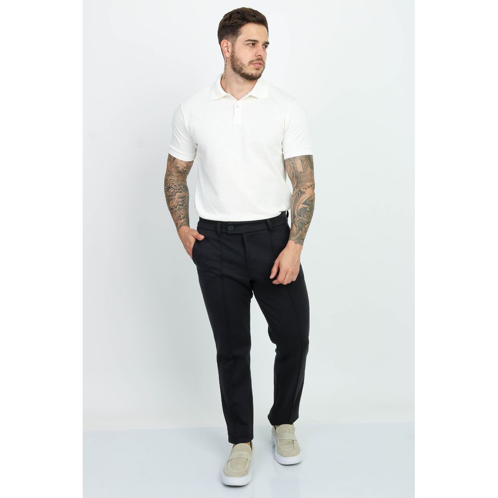 Calça Alfaiataria Moletinho Higuer Slim Fecho Italiano - Preto