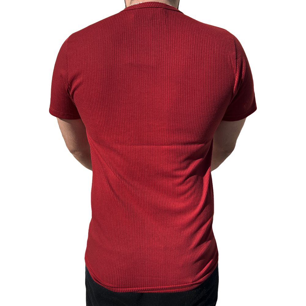 Camiseta Canelada Slim Fit Manga Curta Masculina Vermelha