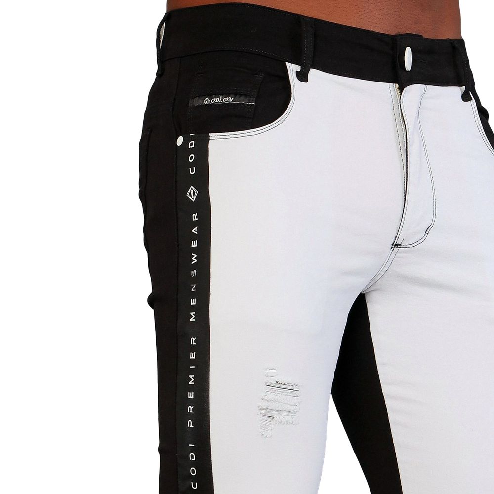 Calça Branca Bicolor Com Destroyed Skinny Premium Masculina