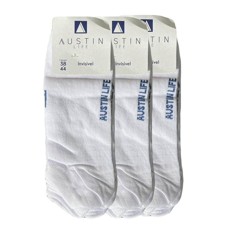 Kit Com 3 Meias Invisível Soquete Unissex Cor Branco