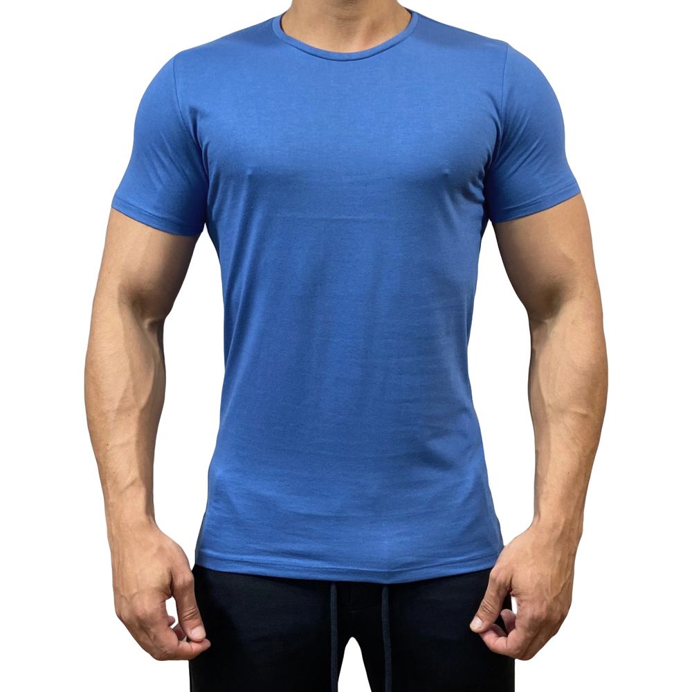 Camiseta Masculina Slim Basica Lisa Manga Curta Premium Azul