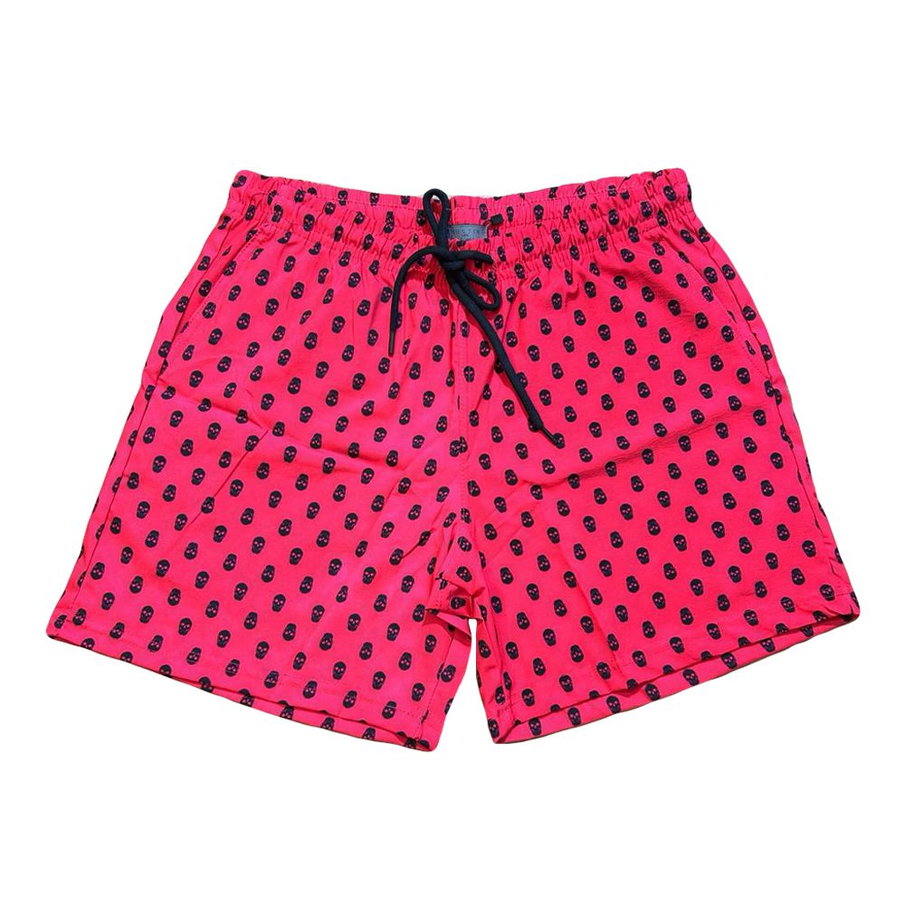 Short Bermuda Moda Praia Rosa Neon Estampado Caveira Verão