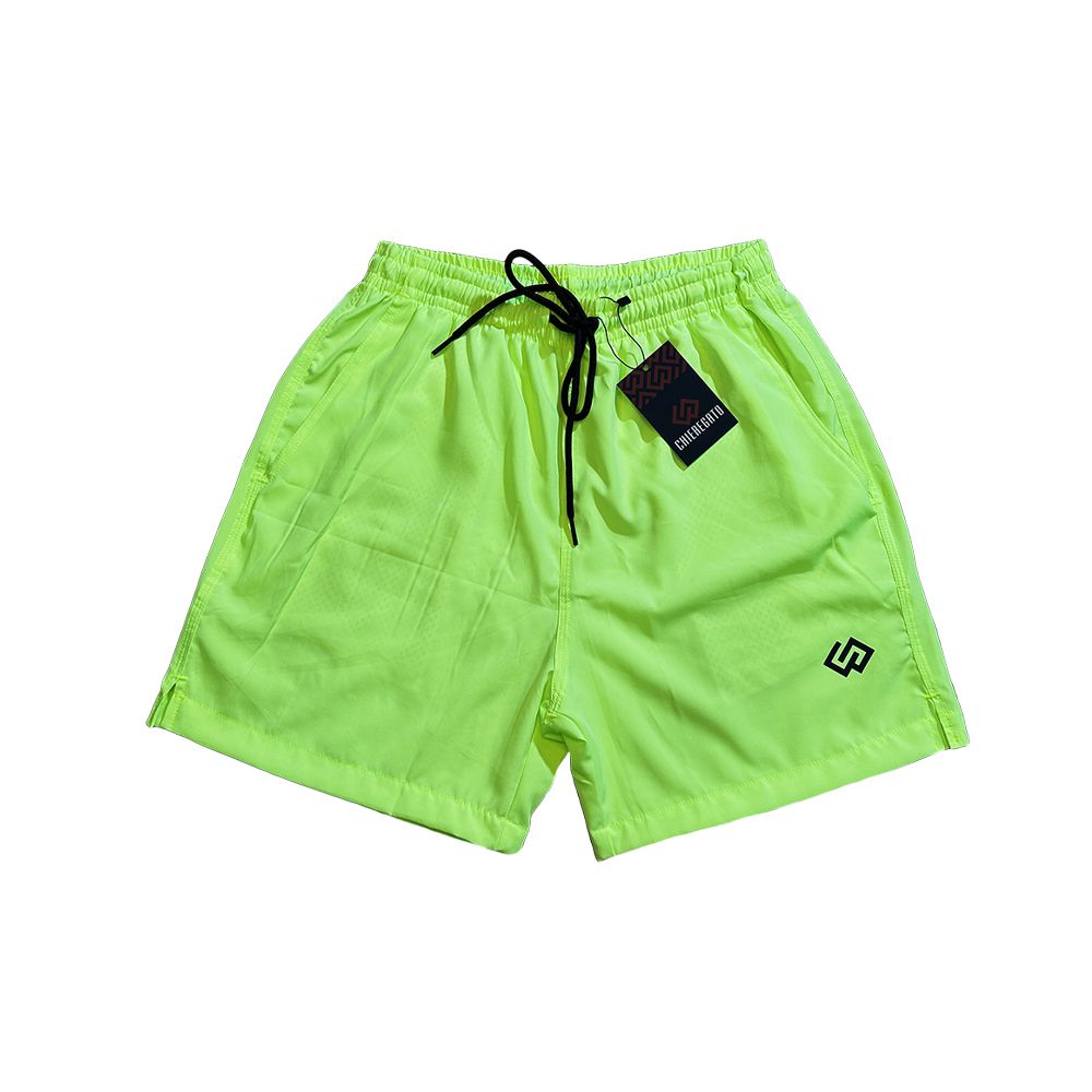 Short Praia Elastano Verde Neon Flúor Liso Masculino Premium